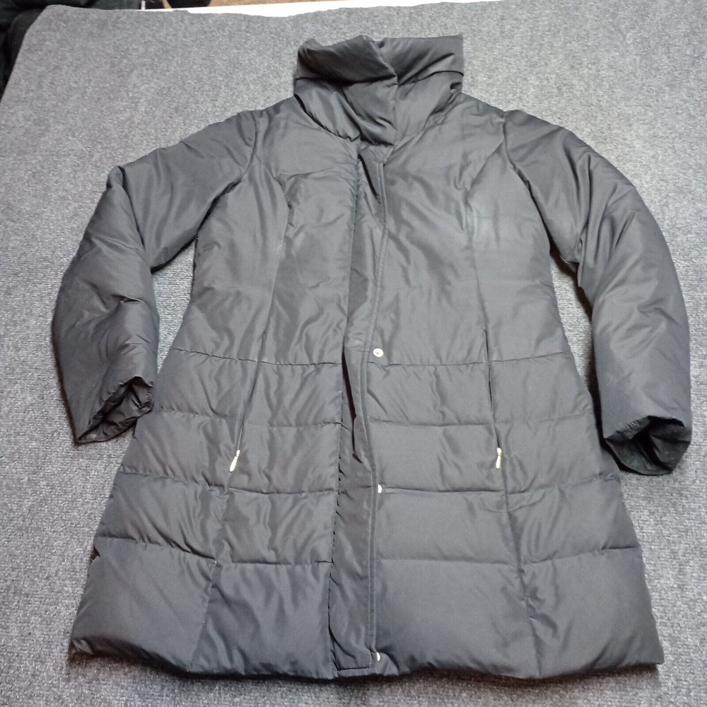 Ellen Tracy Duck Down Jacket Women Medium Long Black Puffer Coat